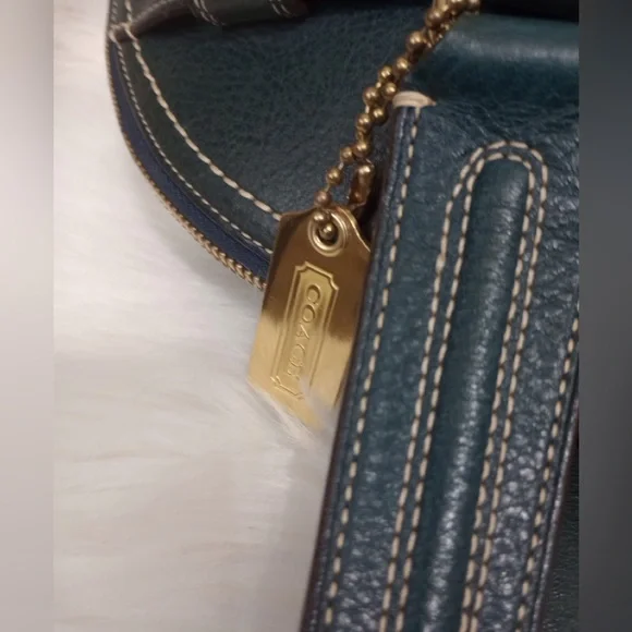 Coach Hamptons Blue Leather Satchel with Gold Accents